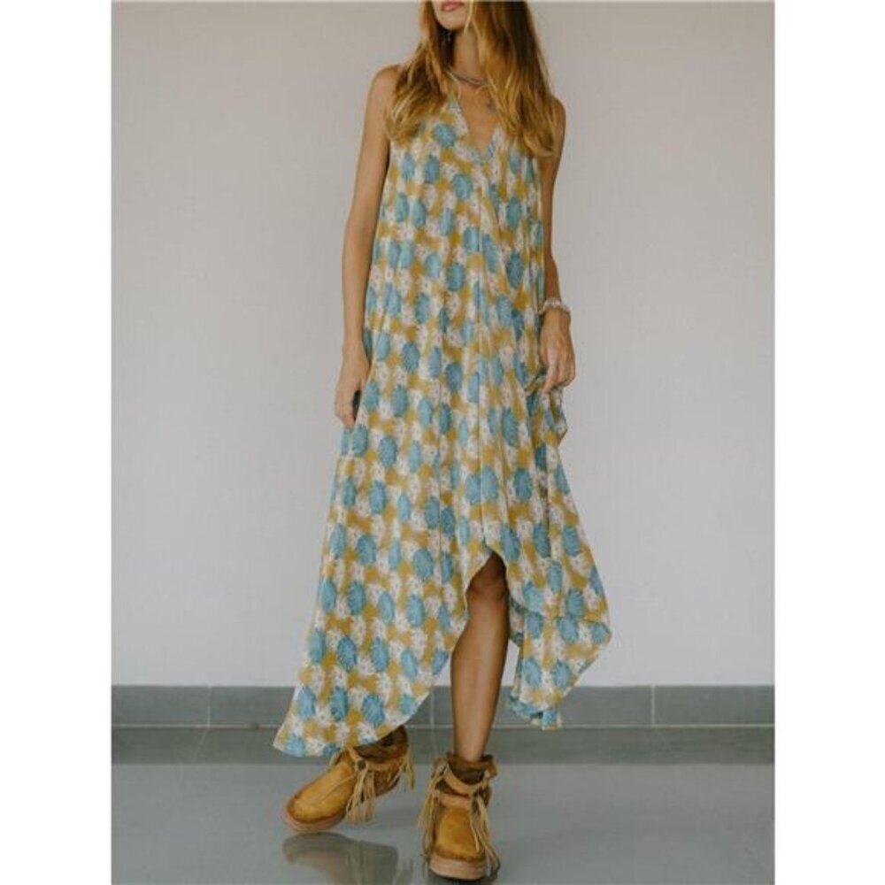 Asymmetrical Hem Printed Halter Neck Dress